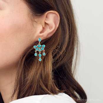 Barse Turquoise Teardrop Chandelier Earrings In Bronze