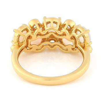 Multi-Color Opal And White Zircon Ring In 18K Gold Over Sterling Silver 1.21ctw