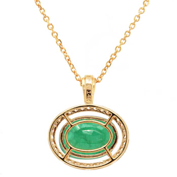 4.13 Ctw Emerald and 0.30 Ctw White Diamond Pendant in 14K YG