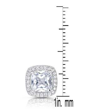 Princess-Cut CZ Halo Stud Earrings In Sterling Silver