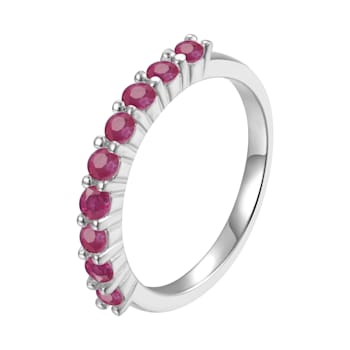 Round Ruby Sterling Silver Anniversary Style Stackable Band Ring, 0.90ctw