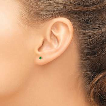 14k Yellow Gold 3mm Round Green Emerald Stud Earrings