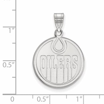 Rhodium Over Sterling Silver NHL LogoArt Edmonton Oilers Large Pendant