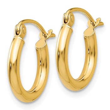 14K Yellow Gold 13mm x 2mm Polished Lightweight Tube Hoop Earrings