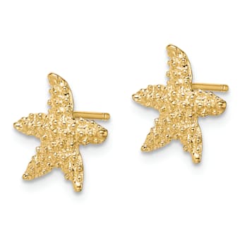 14k Yellow Gold Textured Starfish Stud Earrings
