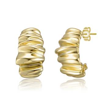 Waffled Wave Chunky Drop Earrings In 14K Gold Over Brass