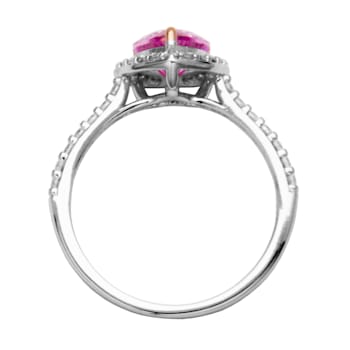 Lab Created Pink Sapphire And White Cubic Zirconia Rhodium Over Sterling
Silver Heart Ring 1.50ctw