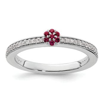 14K White Gold Stackable Expressions Ruby and Diamond Ring 0.075ctw