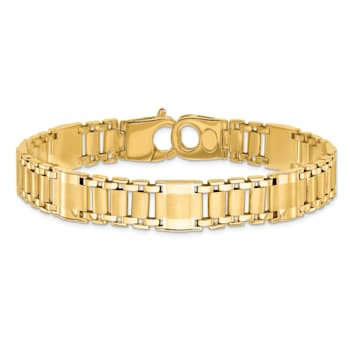 14K Yellow Gold Satin and Polished Men's Link Bracelet