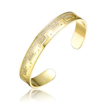 Pave CZ Cuff Bracelet In 14K Gold Over Brass