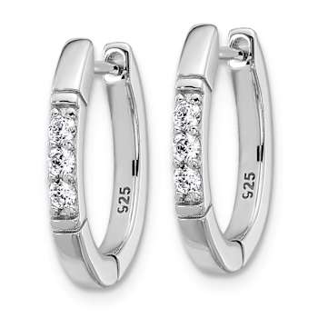 Rhodium Over Sterling Silver Polished Cubic Zirconia Oval Hinged Hoop Earrings