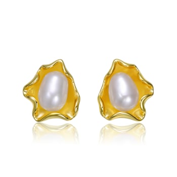 Organic Wave Pear Shape Pearl Stud Earrings In 14K Gold Over Sterling Silver