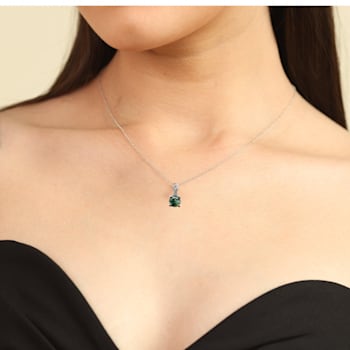 Green Moss Agate with Cubic Zirconia Accents Rhodium Over Sterling
Silver Necklace