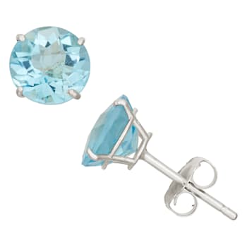 Swiss Blue Topaz Round 10K White Gold Stud Earrings 2.00ctw