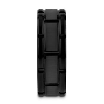 WINDSOR Beveled Black Tungsten Carbide Wedding Band with Brushed Finish
and Alternating Grooves 8mm