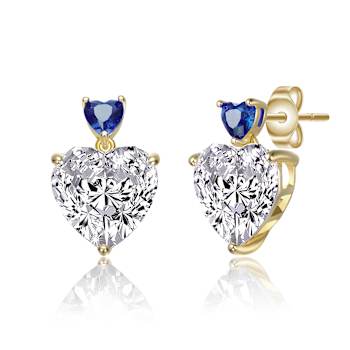 Sapphire Color CZ Two-Stone Heart Drop Earrings In 14K Gold Over
Sterling Silver