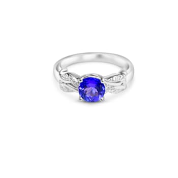 6.5mm Round Tanzanite and White CZ Rhodium Over Sterling Silver Ring, 1.08ctw