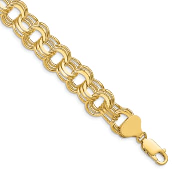 14k Yellow Gold 8mm Triple Link Charm Bracelet