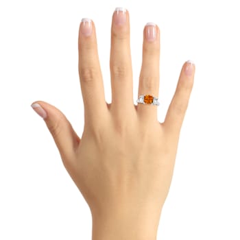 8mm Square Cushion Citrine And White Topaz Rhodium Over Sterling Silver Ring