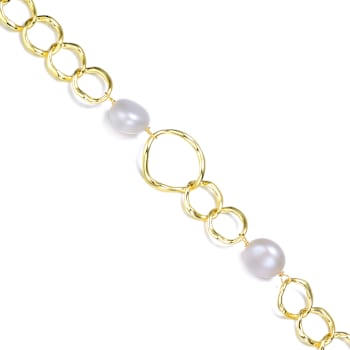 Pear Shape Freshwater Pearl Station Bracelet In 14K Gold Over Sterling Silver
