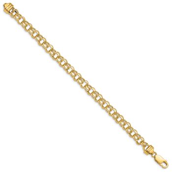 14k Yellow Gold Diamond-Cut 6.5mm Solid Double Link Charm Bracelet