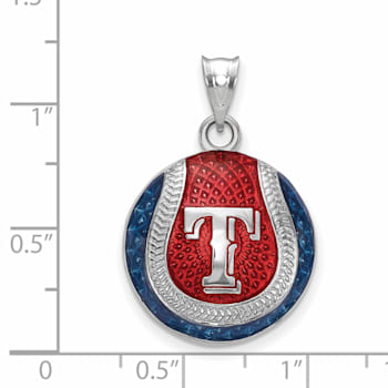 Rhodium Over Sterling Silver MLB LogoArt Texas Rangers Enameled Pendant