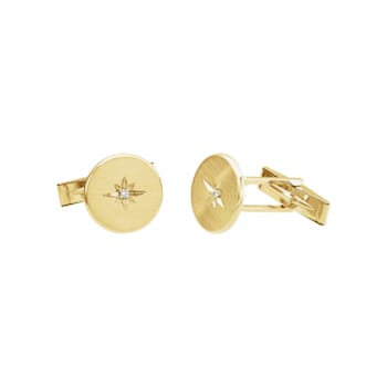 14K Yellow Gold Diamond Accent Starburst Men's Cuff Links, 0.03ctw