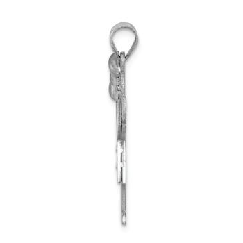 Rhodium Over 14k White Gold Satin Diamond Kid with Bow Pendant