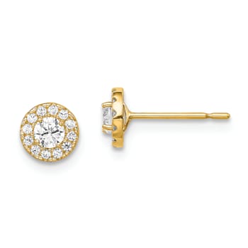 14K Yellow Gold Cubic Zirconia Circle Post Earrings