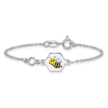 Sterling Silver Polished Enameled Bee 6-inch Children's Bracelet