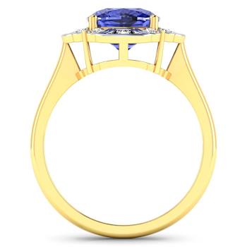 Violet Tanzanite and White Diamond 14K Yellow Gold Halo Ring 2.08 ctw