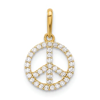 14k Yellow Gold Polished Cubic Zirconia Peace Sign Pendant