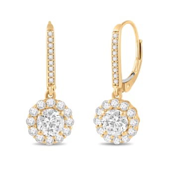 White Cubic Zirconia 14k Yellow Gold Earrings With Velvet Gift Box 2.00ctw