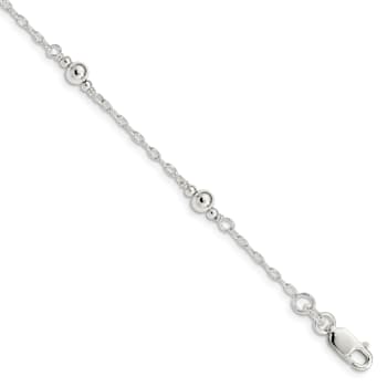 Sterling Silver Polished Fancy Bead with 1-inch Extensions Children's Bracelet
