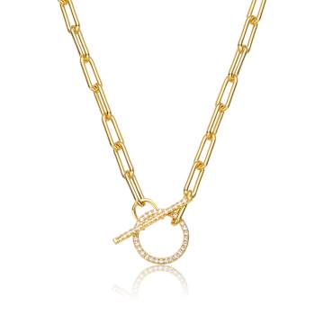 Pave CZ Chain Necklace In 14K Gold Over Sterling Silver 19 Inch