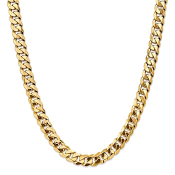 14k Yellow Gold 9.5mm Solid Flat Beveled Curb 22 Inch Chain