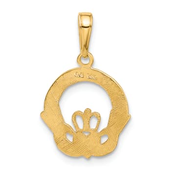 14k Yellow Gold Textured Claddagh pendant