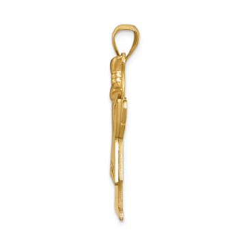 14K Yellow Gold Satin I1/G-H Diamond Girl with Bow Pendant