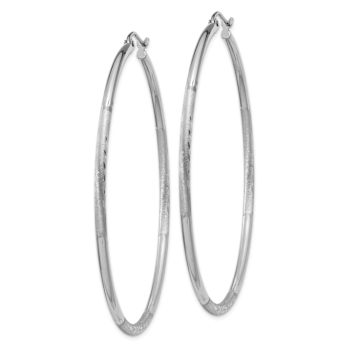 Rhodium Over 14k White Gold Satin and Diamond-Cut 2 3/16" Round
Hoop Earrings