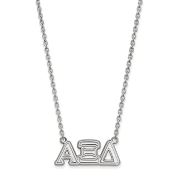 Rhodium Over Sterling Silver LogoArt Alpha Xi Delta Medium Pendant Necklace