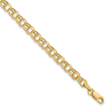14k Yellow Gold 4.5mm Diamond-Cut Double Link Charm Bracelet