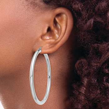 Rhodium Over 14k White Gold 2 3/8" Polished Tube Hoop Earrings