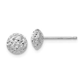 Rhodium Over 14k White Gold 6mm Diamond-Cut Circle Puff Stud Earrings