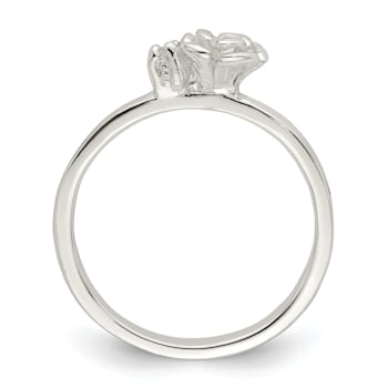 Rhodium Over Sterling Silver Clear CZ Rose Kid's Ring