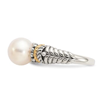 Sterling Silver Antiqued with 14K Accent 8mm Freshwater Cultured Pearl Ring
