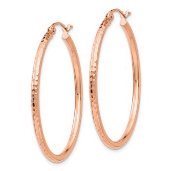 14k Rose Gold 1 3/8" Polished Large Diamond-Cut Tube Hoop Earrings