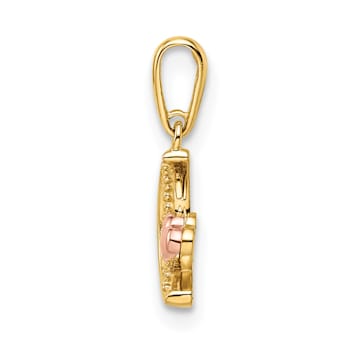 14K Two-tone Cubic Zirconia Moon with Heart Pendant