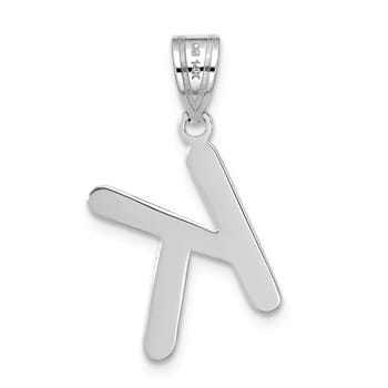 Rhodium Over 14k White Gold Polished Bubble Letter K Initial Pendant