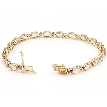 Morganite And Pink Color Shift Garnet Tennis Bracelet In Solid 10K
Yellow Gold 7.80ctw
