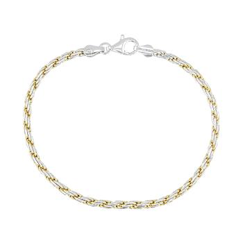 Two-Tone Diamond Cut Rope Bracelet In 18K Gold Over Sterling Silver